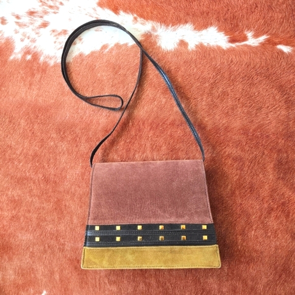 Vintage Brown and Green Suede / Leather Purse - Picture 2 of 11